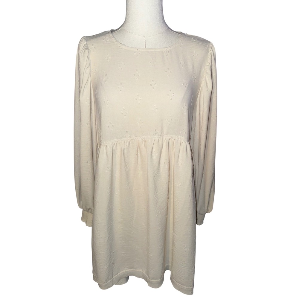 Blu Pepper Basic Love Dress Cream Swiss Dot Puff Sleeve Babydoll Mini Medium NEW - Picture 4 of 12